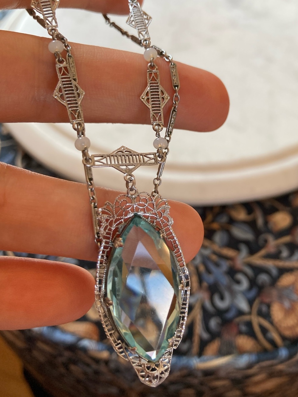 Antique Edwardian Choker Paste Aquamarine Blue Lavaliere Necklace “xxx” Motifs - Picture 3 of 16
